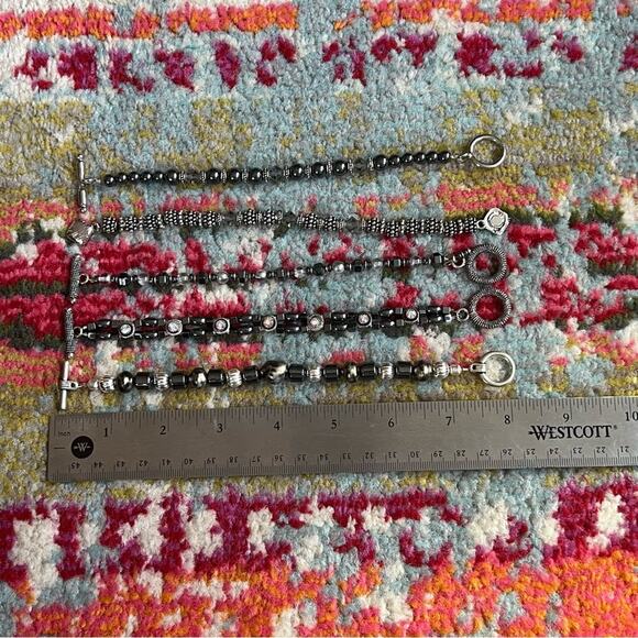 Hematite, Black and Silver Beaded Bracelet 5 piece Stack Set - Picture 5 of 5